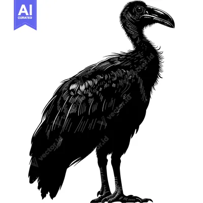 Aset desain premium: Black and White Line Art Illustration of a Vulture