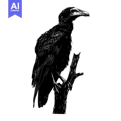 Premium design asset: Black and White Illustration of a Bird Perched on a Branch