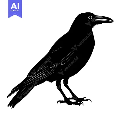 Aset premium populer: Black and White Silhouette of a Raven