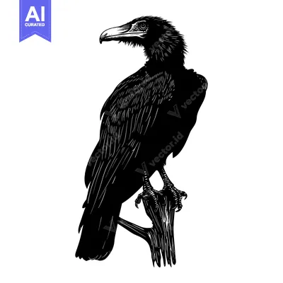 Premium design asset: Black and White Illustration of a Bird Perched on a Branch