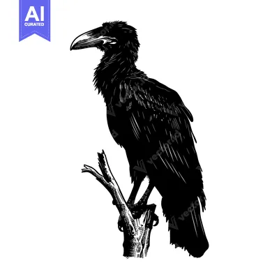Aset premium populer: Black and White Silhouette of a Bird Perched on a Branch