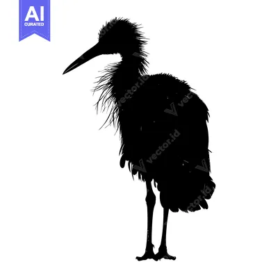 Aset desain premium: Black and White Silhouette of a Heron Standing on One Leg