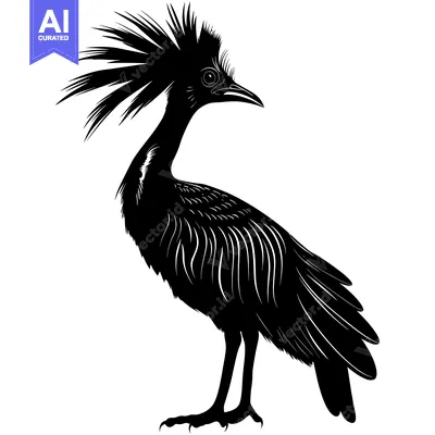Black and White Silhouette of a Crowned Crane Bird