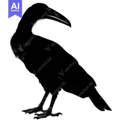 Aset desain premium: Black and White Silhouette of a Bird with a Long Beak