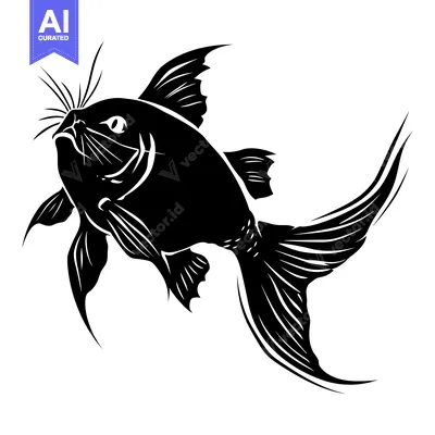 Aset premium populer: Black and White Stylized Illustration of a Fish Swimming
