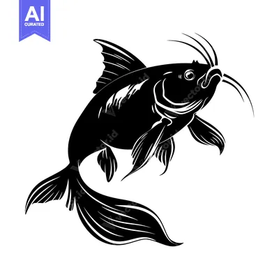 Aset desain premium: Black and White Illustration of a Catfish with Barbels