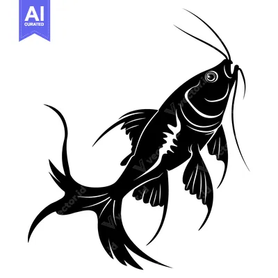 Aset premium populer: Black and White Silhouette of a Fish with a Long Tail