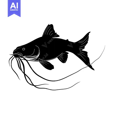 Popular premium asset: Black Silhouette of a Fish with Barbels Swimming in Water