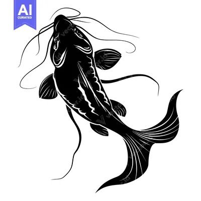 Popular premium asset: A Black and White Silhouette of a Fish with a Long Tail and Whiskers
