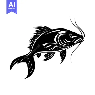 Aset desain premium: Black and White Illustration of a Catfish with Barbels
