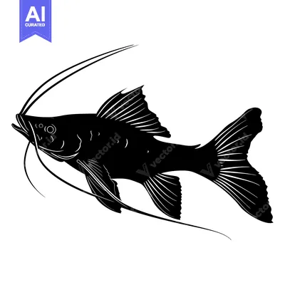 Aset desain premium: Black and White Silhouette of a Fish with Long Barbels