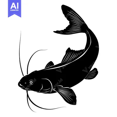 Aset premium populer: Black and White Illustration of a Catfish with Barbels