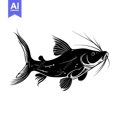 Black and White Silhouette of a Catfish with Barbels