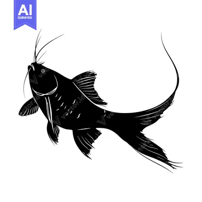Aset desain premium: Black and White Silhouette of a Fish with a Long Tail