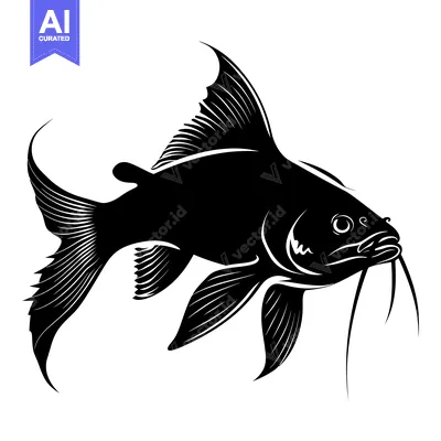 Aset premium populer: Black and White Silhouette of a Catfish with Fins and Whiskers