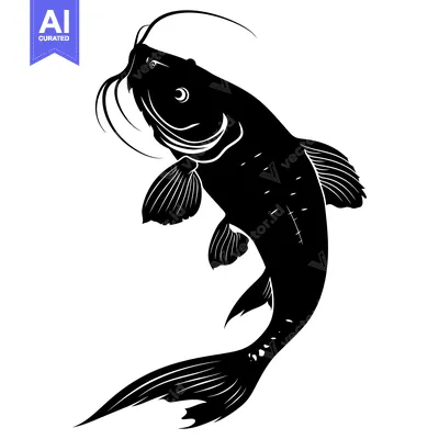 Popular premium asset: Black and white silhouette of a catfish jumping out of the water