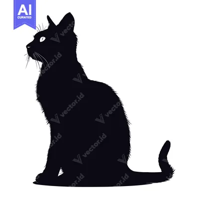 Black Cat Silhouette Sitting and Looking Up