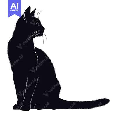 Aset premium populer: Black Cat Silhouette Sitting and Looking to the Right