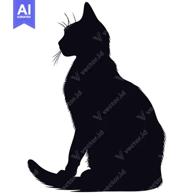 Aset desain premium: Black Cat Silhouette in Sitting Position