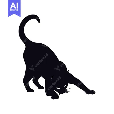 Aset premium populer: Black Cat Silhouette Stretched Out on White Background