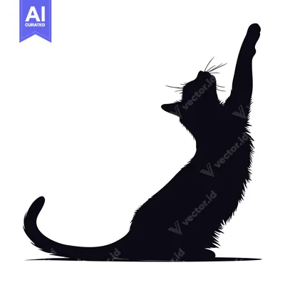 Popular premium asset: Black Cat Silhouette Reaches Upward in Sitting Position