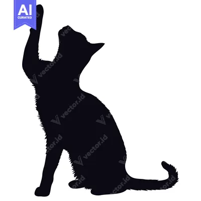 Black Cat Silhouette Reaching Up with Paw Raised