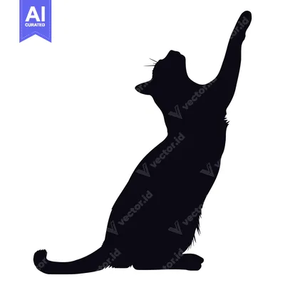 Aset desain premium: Black Silhouette of a Cat Reaching Up with Its Paw