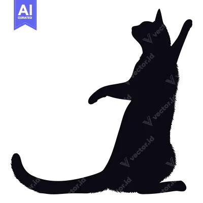 Black Cat Silhouette Reaching Up with Paw Extended