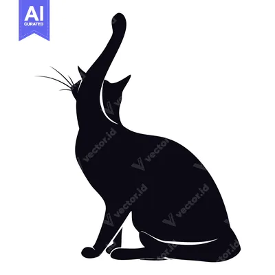 Black Silhouette of a Cat Reaching Up with its Paw