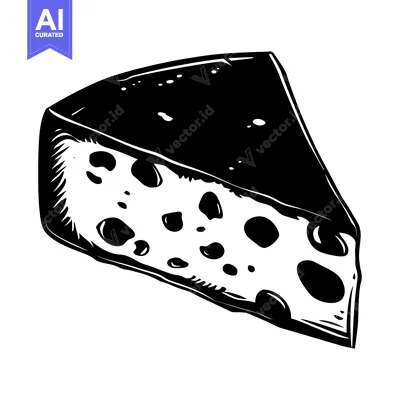 Premium design asset: Black and White Illustration of a Wedge of Swiss Cheese