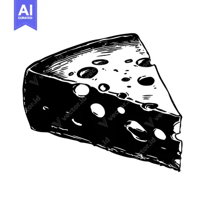 Aset premium populer: A Hand-Drawn Black and White Illustration of a Wedge of Swiss Cheese