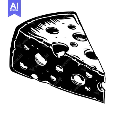 Aset desain premium: A Black and White Illustration of a Wedge of Swiss Cheese
