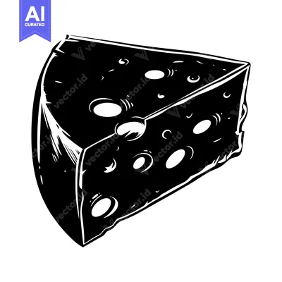 Aset desain premium: Black and White Illustration of a Wedge of Swiss Cheese