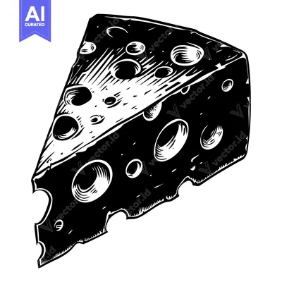 Aset premium populer: Black and White Illustration of a Wedge of Swiss Cheese