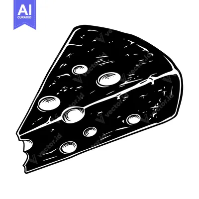 Premium design asset: Black and White Illustration of a Slice of Swiss Cheese