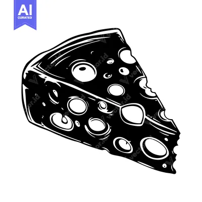 Aset premium populer: A Black and White Illustration of a Slice of Cheese with Holes
