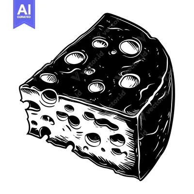 Popular premium asset: A wedge of swiss cheese with large holes in a vintage woodcut style