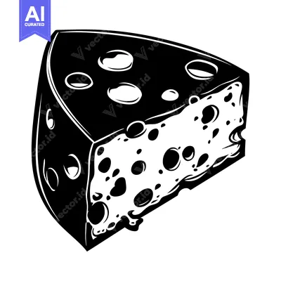 Premium design asset: Black and White Illustration of a Wedge of Swiss Cheese