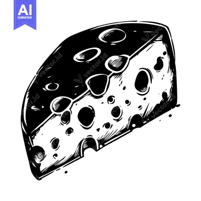 Black and White Illustration of a Wedge of Swiss Cheese