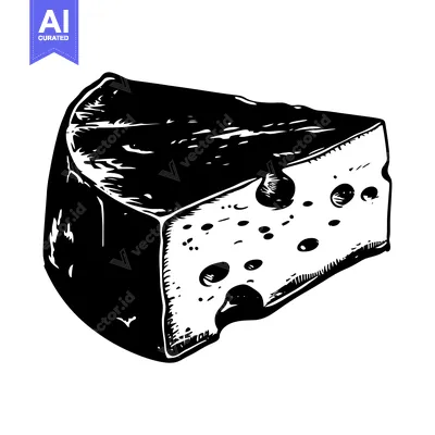 Aset desain premium: Black and White Illustration of a Slice of Swiss Cheese