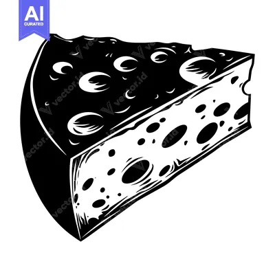 Aset premium populer: Black and White Illustration of a Slice of Swiss Cheese