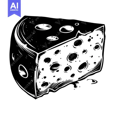 A Black and White Illustration of a Wedge of Swiss Cheese