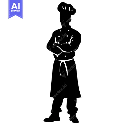 Aset desain premium: Black and White Silhouette of a Chef with Arms Crossed