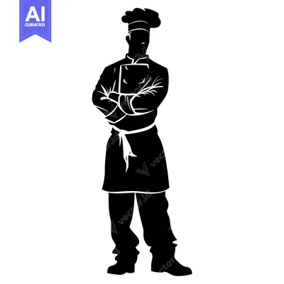 Silhouette of a Chef with Arms Crossed and a Tall Hat