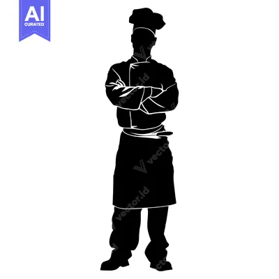 Silhouette of a Chef with Arms Crossed, Wearing a Tall Hat