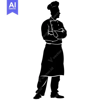 Aset desain premium: Silhouette of a Chef Standing with Arms Crossed
