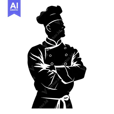 Aset premium populer: Silhouette of a Chef with Arms Crossed and Wearing a Chef's Hat