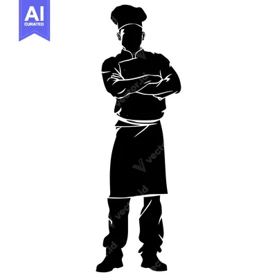 Aset premium populer: Silhouette of a Chef with Crossed Arms Wearing a Hat and Apron