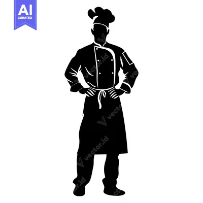 Popular premium asset: Black and White Silhouette of a Chef in Uniform