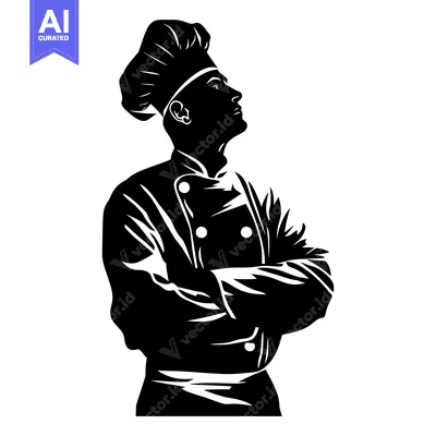Premium design asset: Silhouette of a chef with arms crossed wearing a toque
